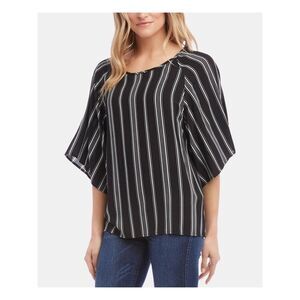 KAREN KANE Womens Black Striped Kimono Sleeve Jewel Neck Top Size: S